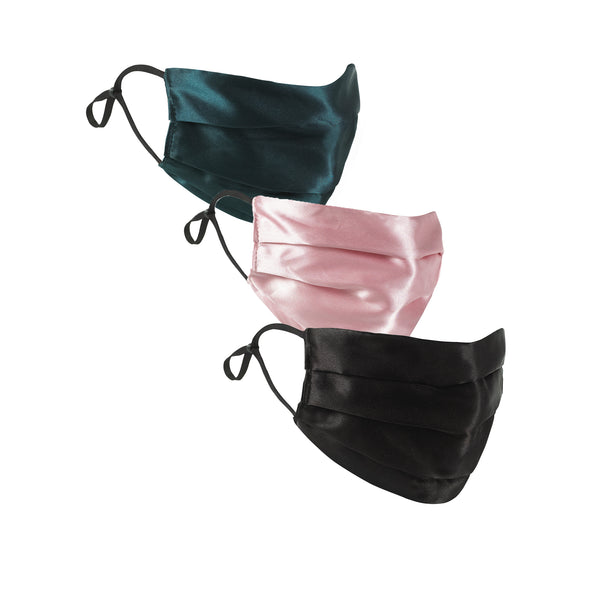 Blossom Set of 3 Silk Satin Face Mask | Black, Dusty Pink, Teal