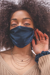 Navy Silk Satin Face Mask