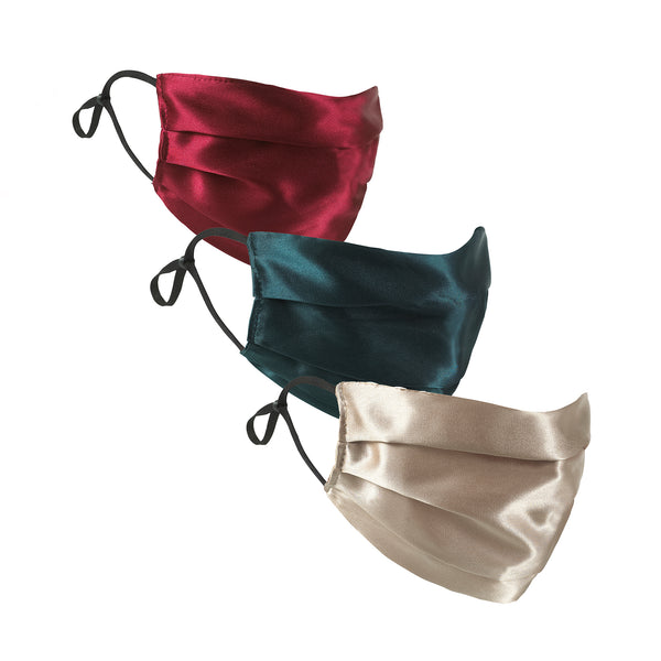 The Go-to Set of 3 Silk Satin Face Mask | Champagne, Wine, Teal