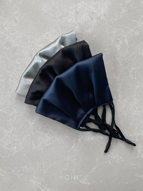 Midnight Set of 3 Silk Satin Face Mask | Black, Silver, Navy