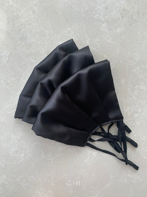 Set of 3 Black Silk Satin Face Mask