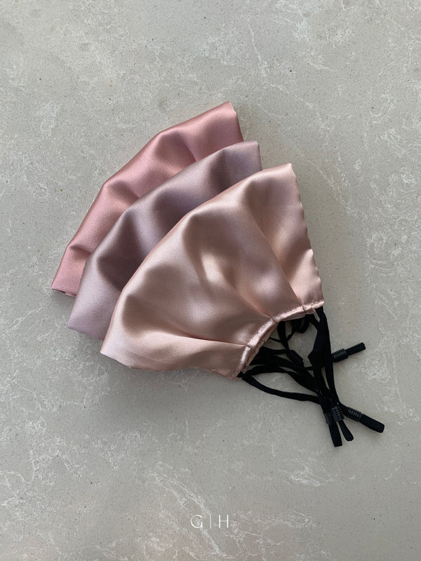 Pink Set of 3 Silk Satin Face Mask | Nude, Mauve, Dusty Pink