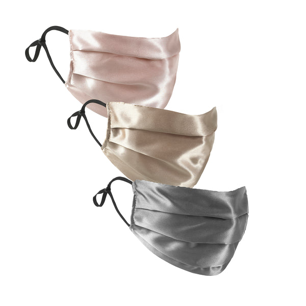 Metalics Set of 3 Silk Satin Face Mask | Nude, Silver, Champagne