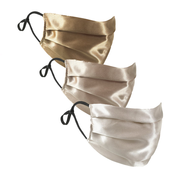 Shades of Gold Set of 3 Silk Satin Face Mask | Coffee, Champagne, Ivory