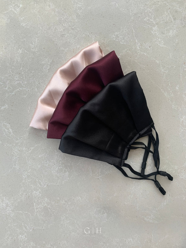 Gem Set of 3 Silk Satin Face Mask | Black, Maroon, Nude